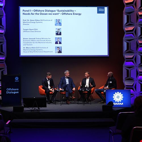 Vier Männer unterhalten sich auf der Bühne des SMM Offshore Dialogue Kongress.