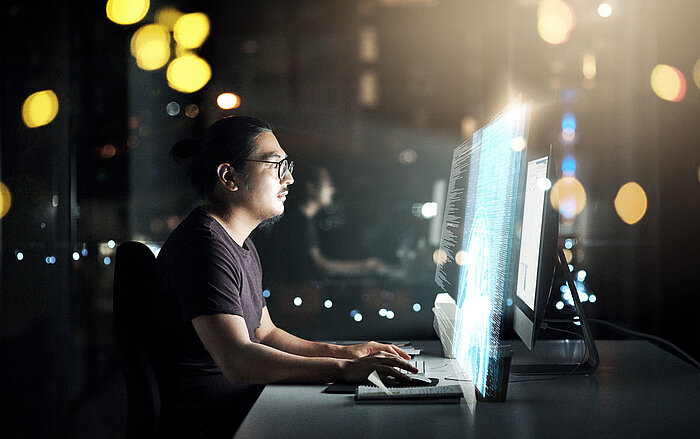 Man in front of the screen Man in front of the screen